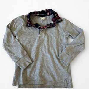 Jcrew Crewcuts Boys Gray Long Sleeve Polo with Plaid Collar